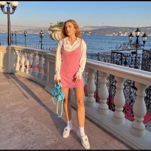 ZARA BLOGGER FAVORITE WOOL ALPACA BEADED STRAPPY DRESS PINK